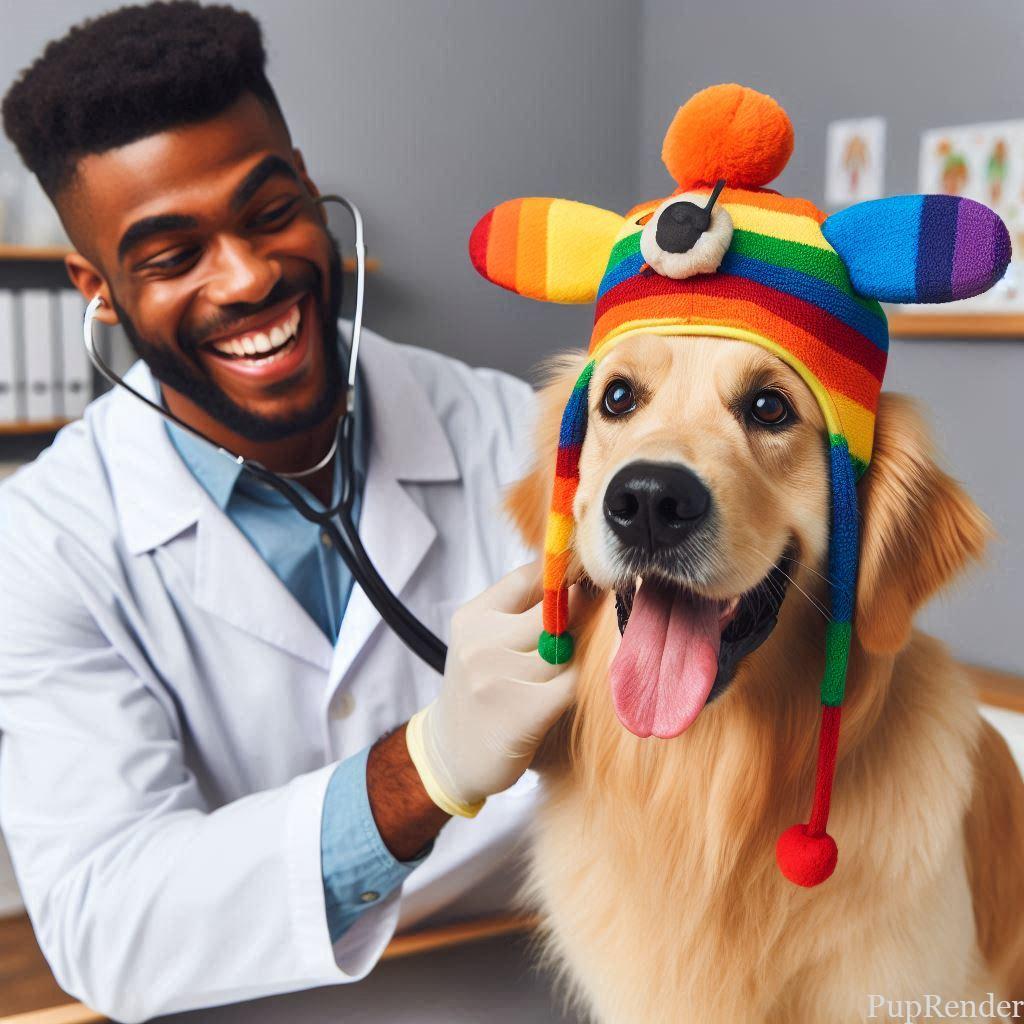 Alt text: Dog getting examined at the vet.