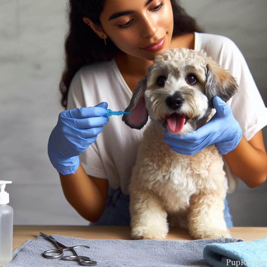 Alt text: Dog having its ears cleaned.