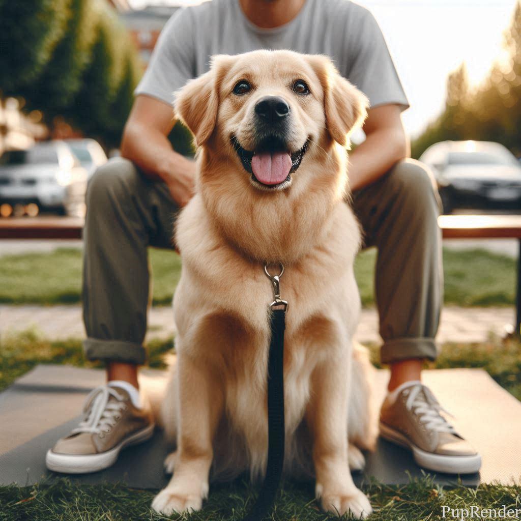 Adult dog practicing commands in a park