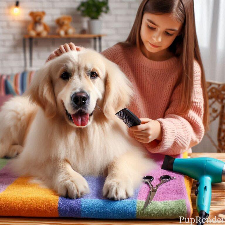 Dog grooming tools laid out on a table