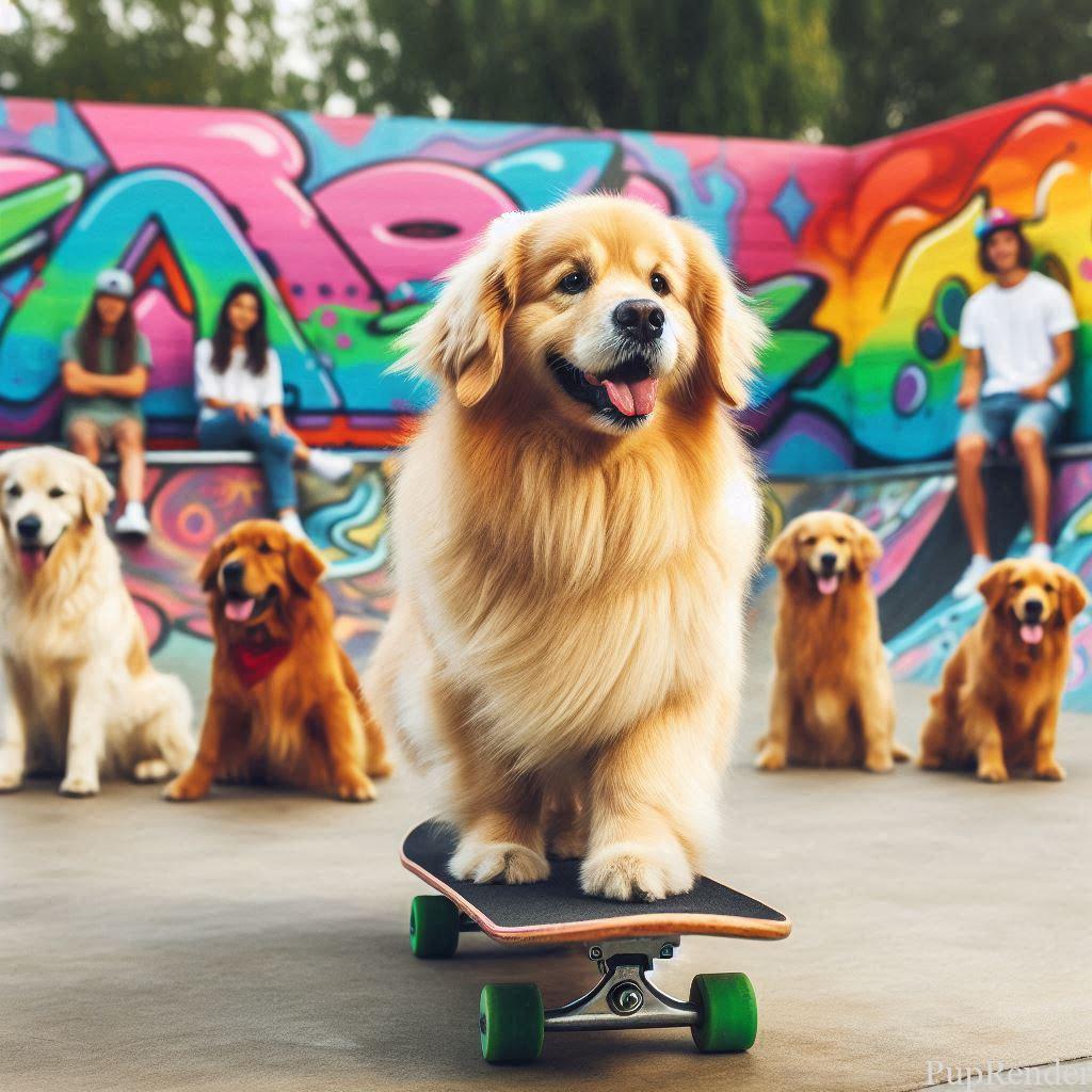 Dog using a skateboard