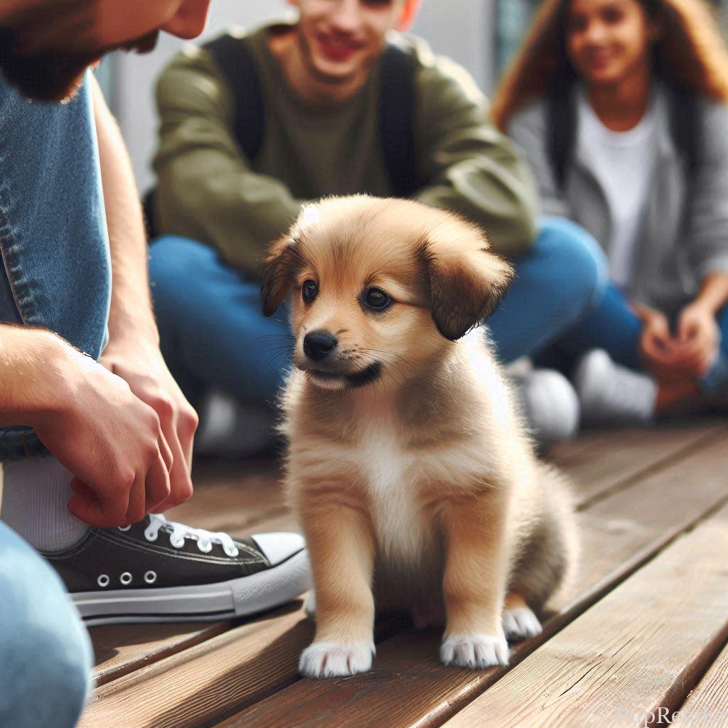 Puppy meeting new people