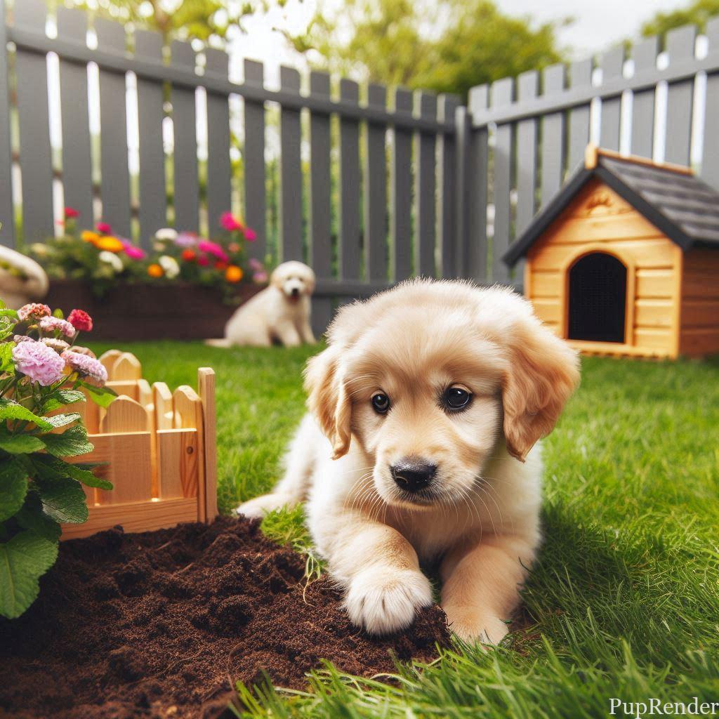 Dog exploring a new yard.