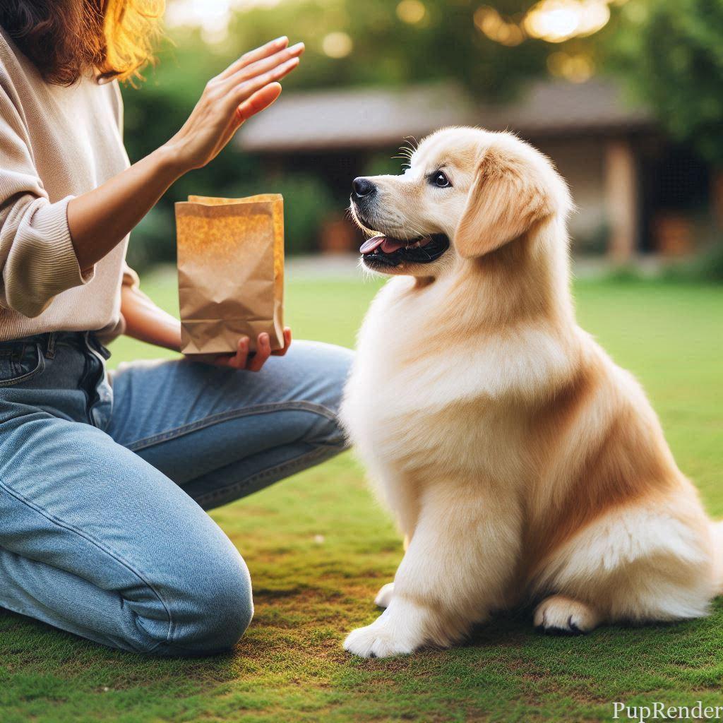 Dog learning a trick with treats