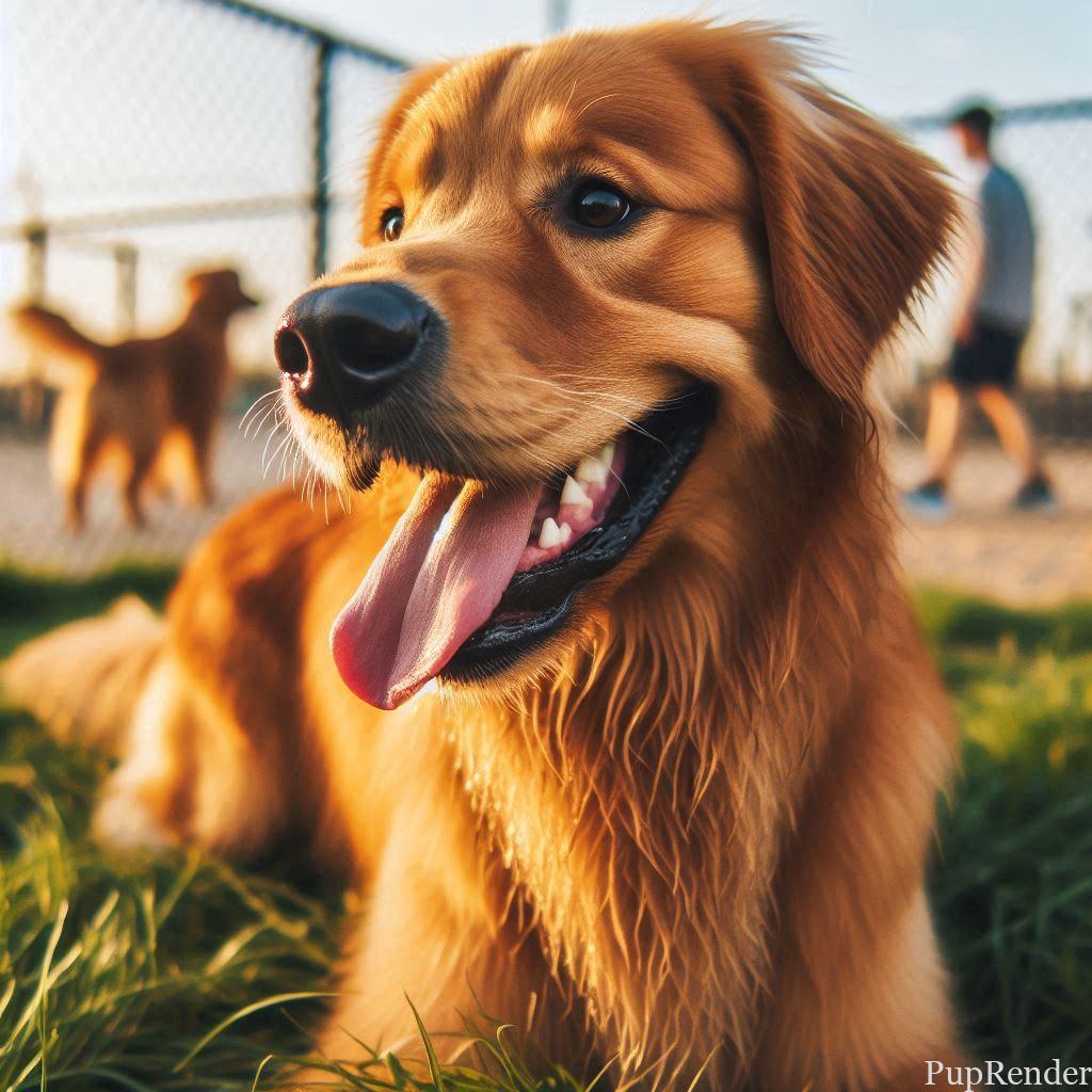 Golden Retriever playing at a local dog park.
