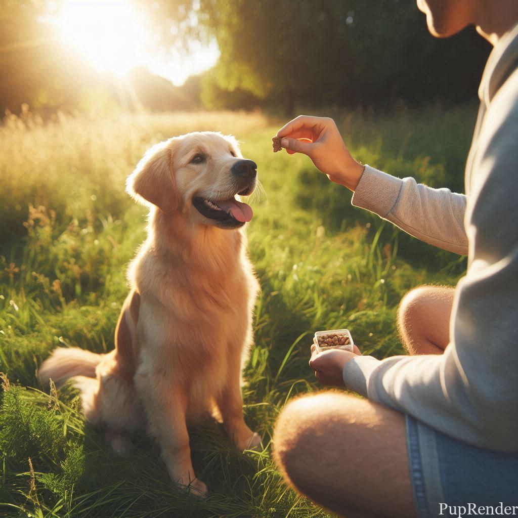 Dog receiving a treat as a reward
