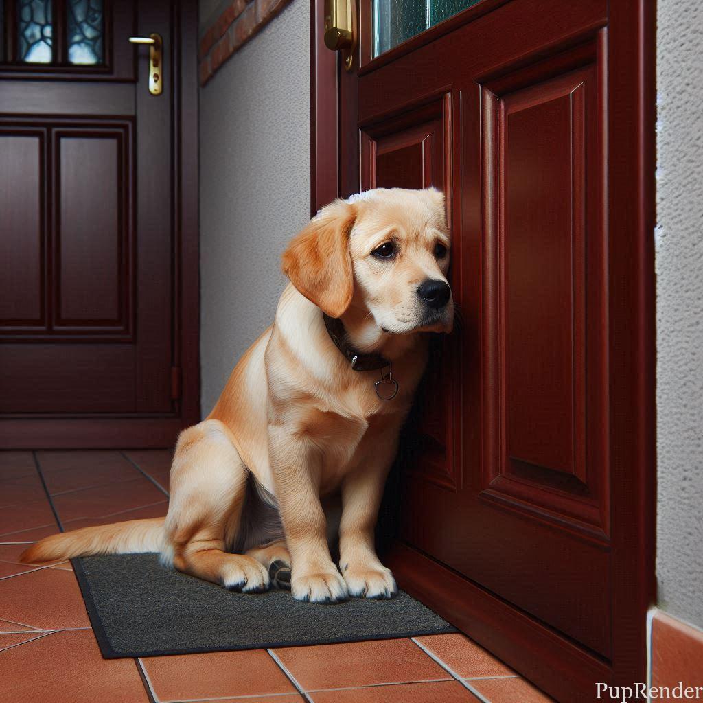 A dog left alone, looking sad.