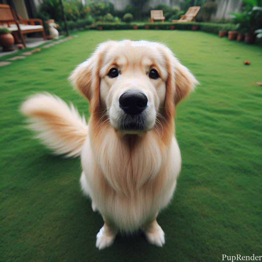 Dog heeling on a walk.
