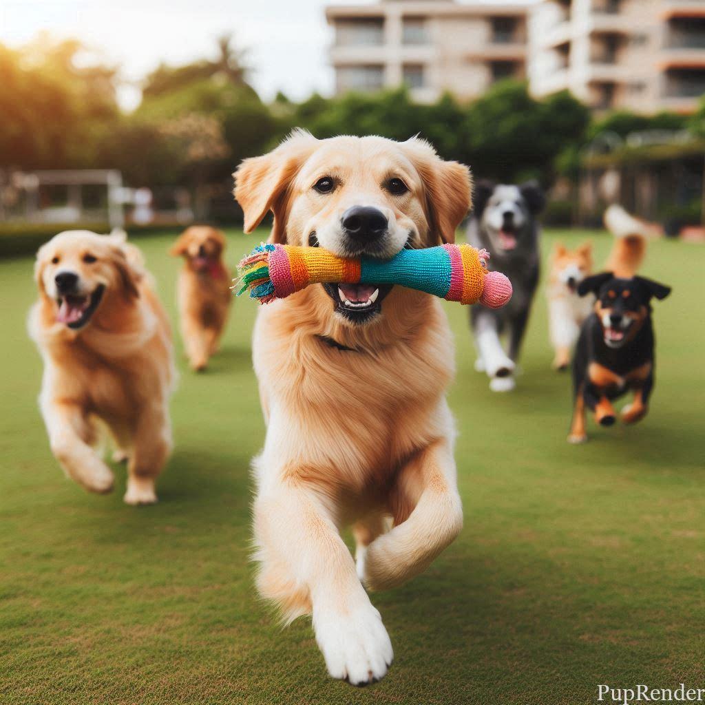 Dog playing with a mentally stimulating toy