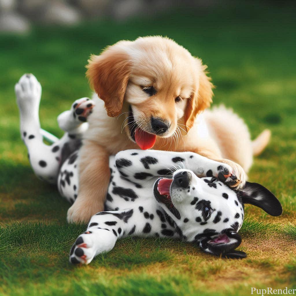 Two dogs being separated calmly during an aggressive encounter