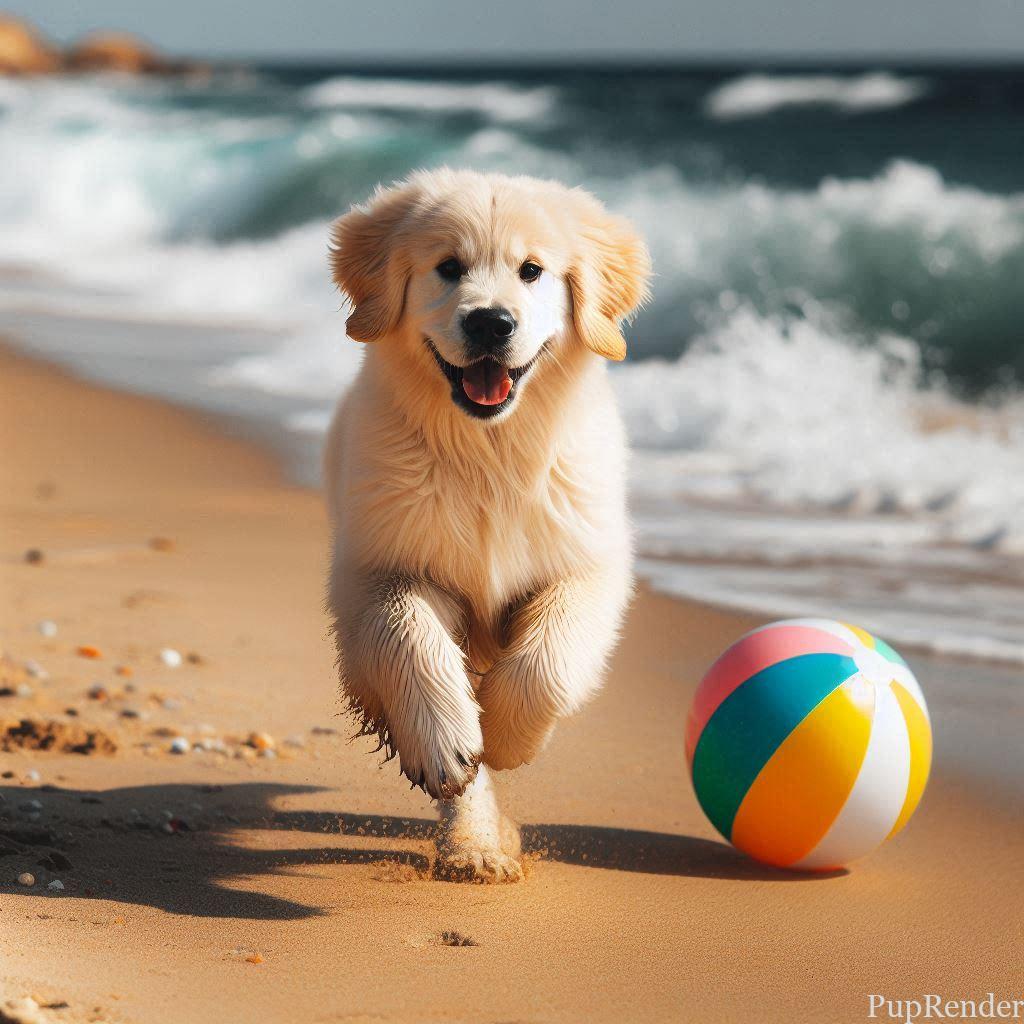 Dog running on a beach.