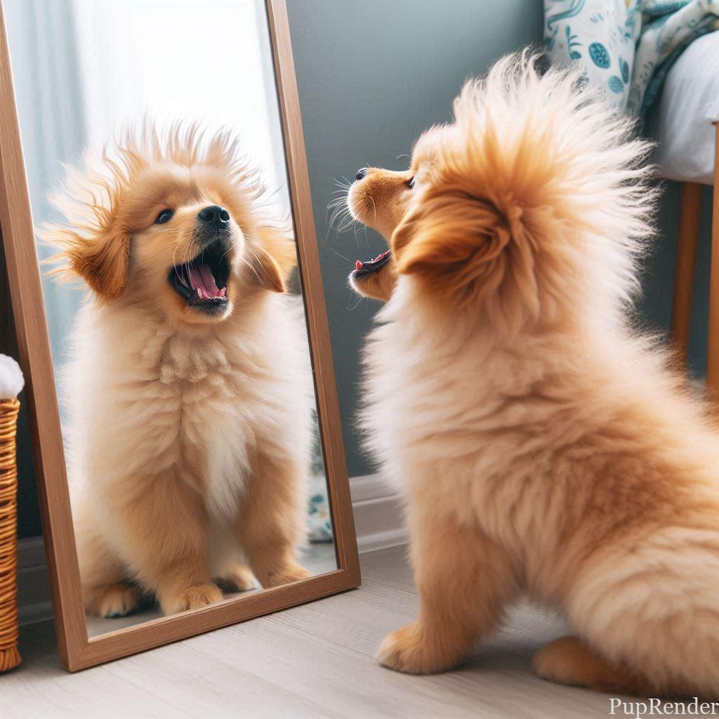 Dog with raised fur.