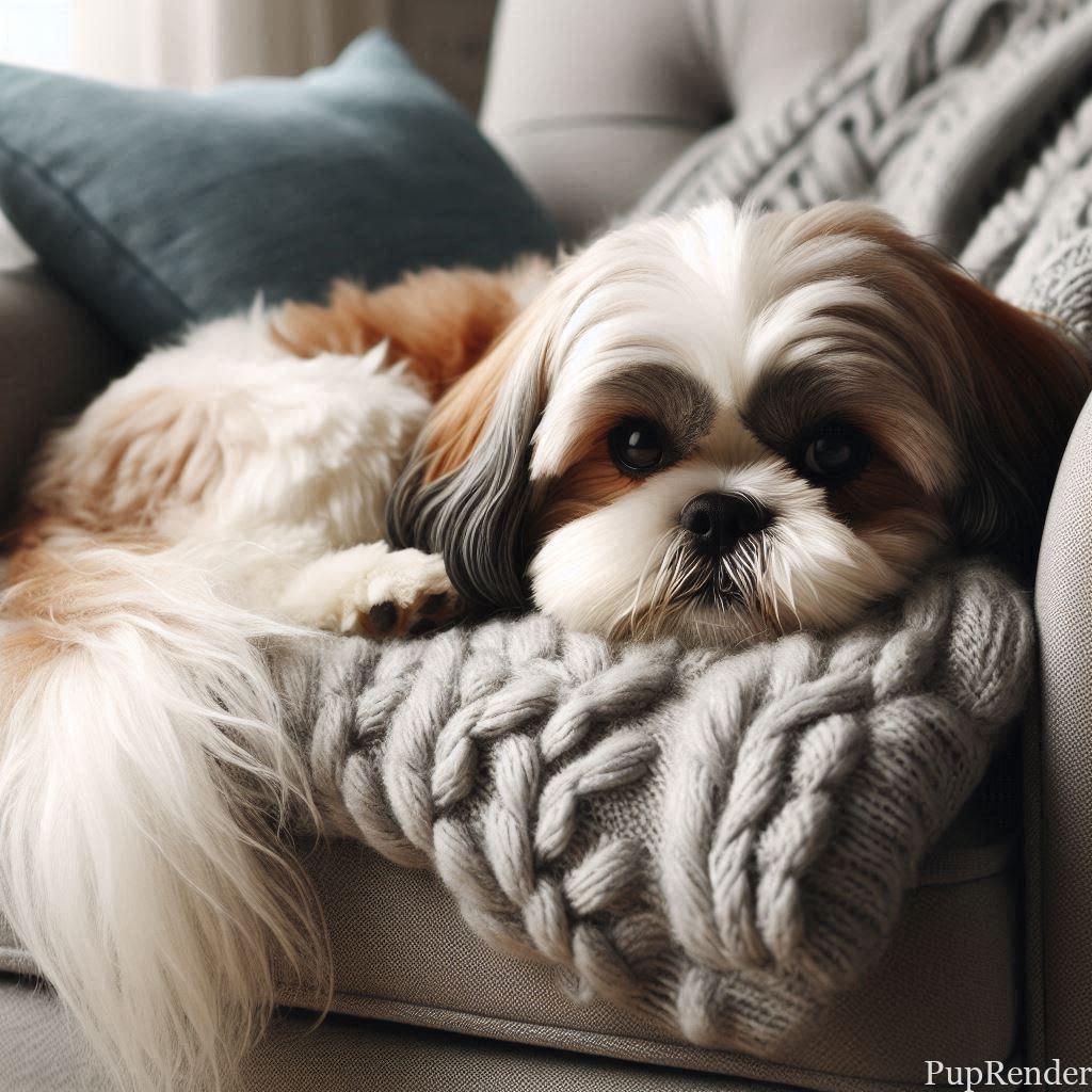 Shih Tzu lying on a cozy chair