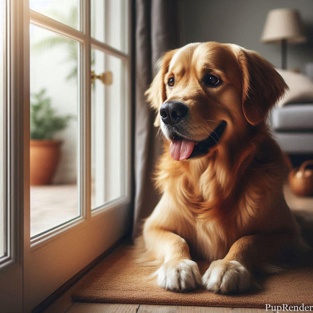 Calm dog waiting by the door