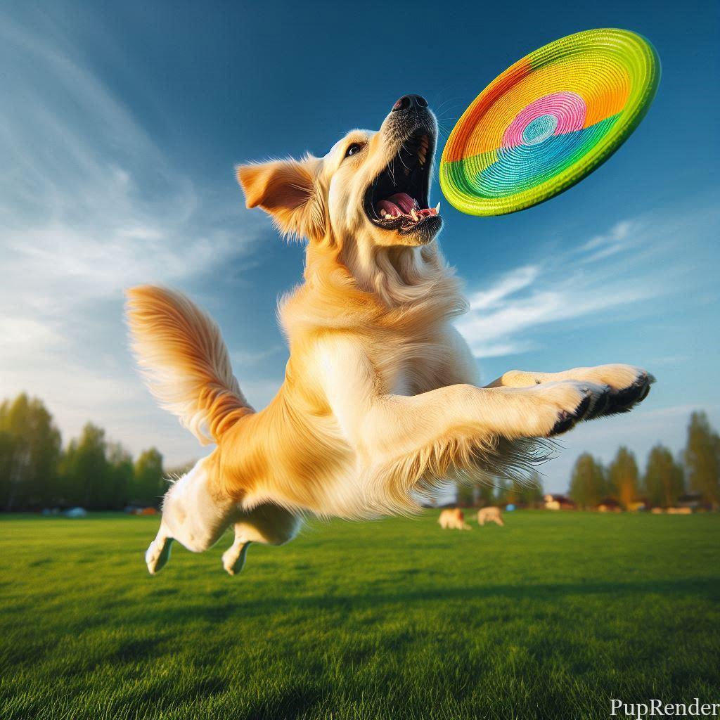 Dog fetching a frisbee mid-air