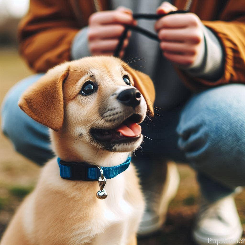 Puppy learning basic commands during obedience training.