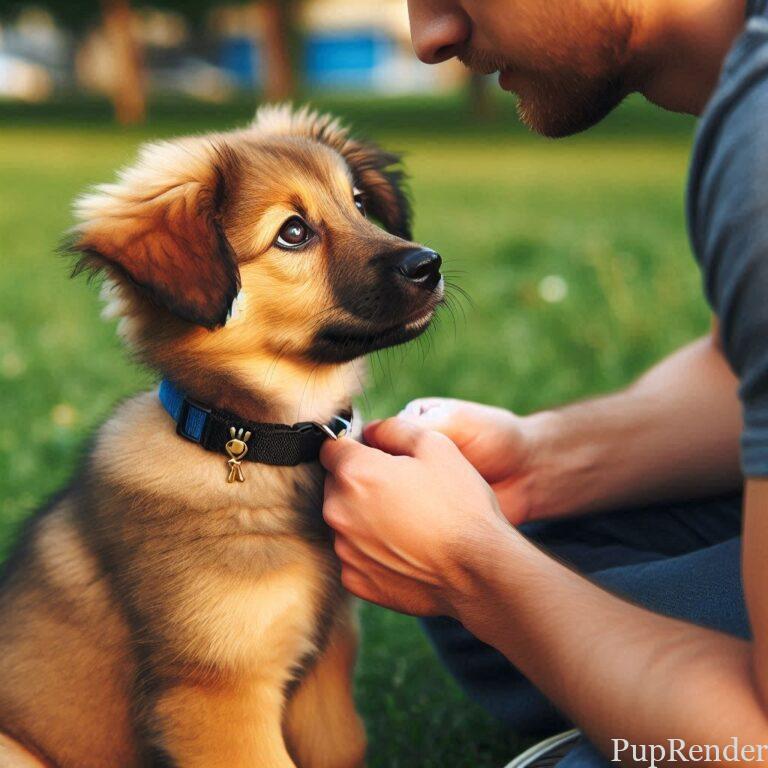 Happy rescue dog looking at its new family