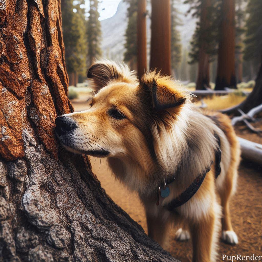 Dog sniffing around in a new park.