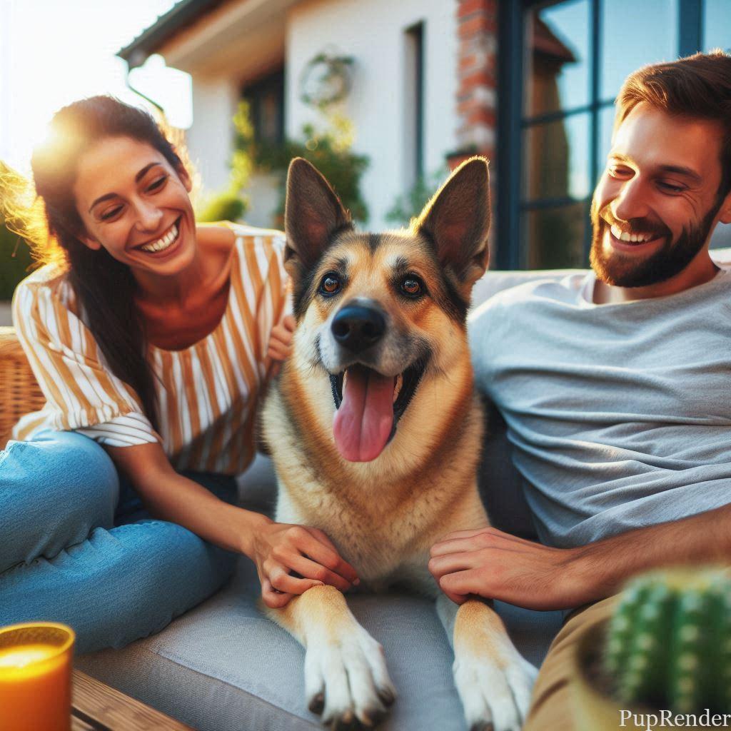 Dog playing with a group of humans
