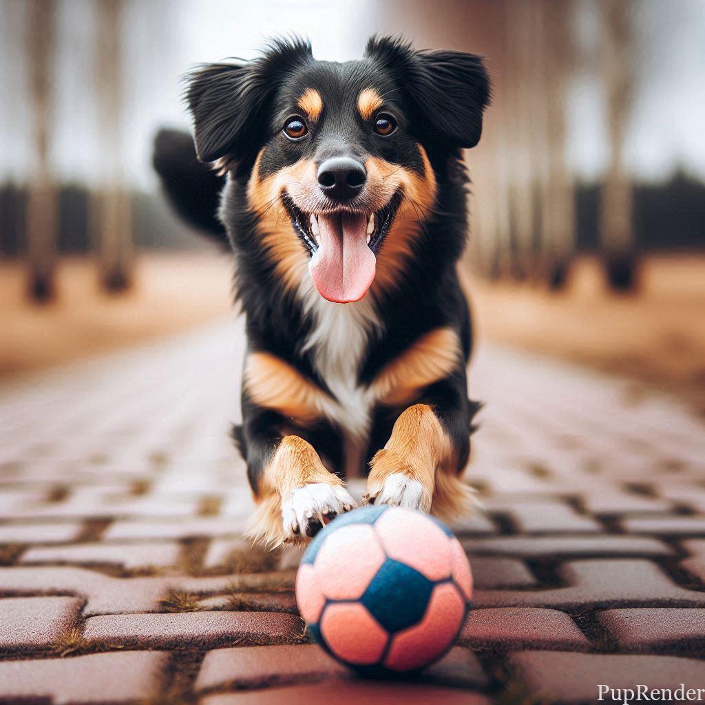 Dog playing fetch as part of training.