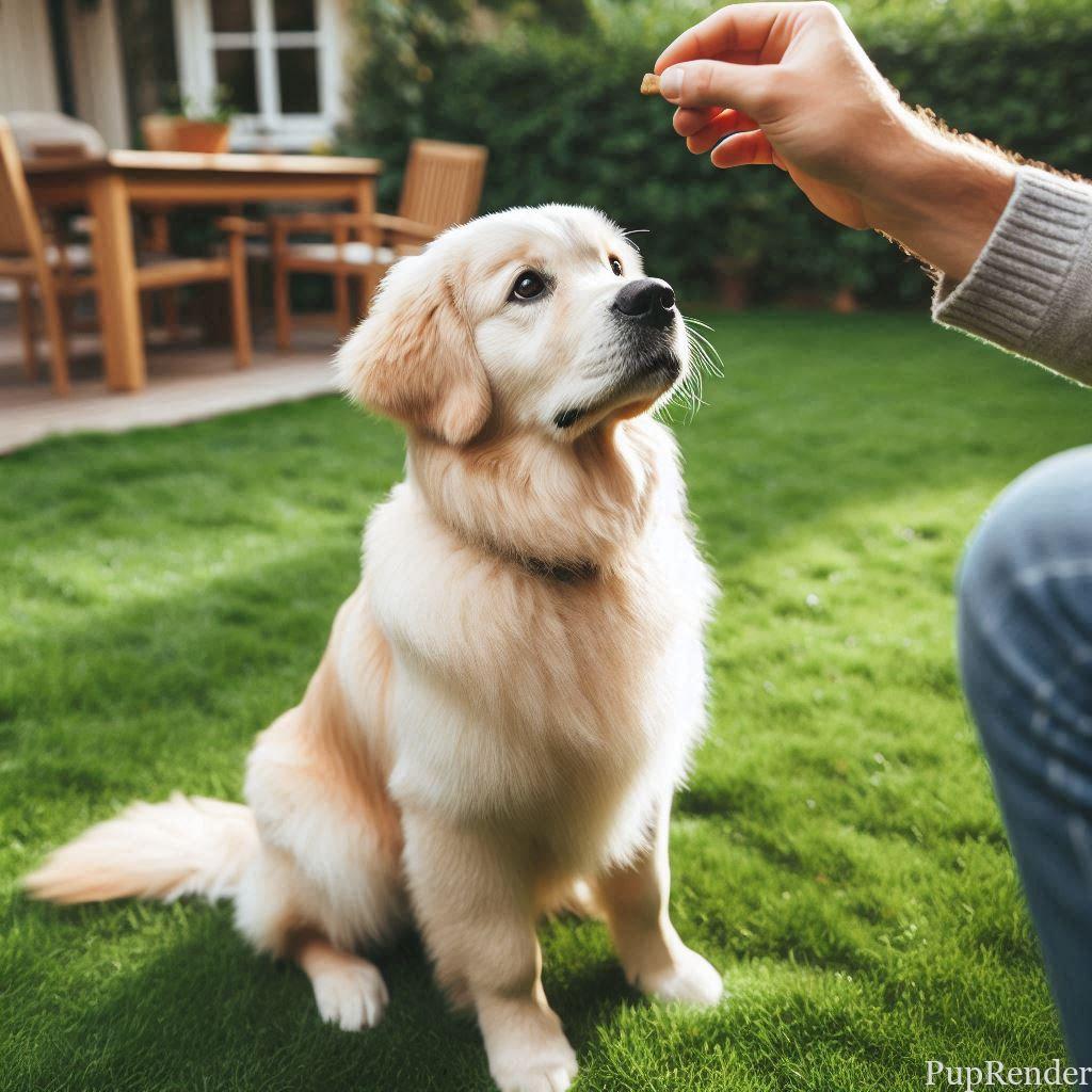 Dog receiving a treat as positive reinforcement