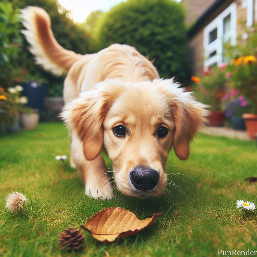 Dog engaged in scent-based enrichment.