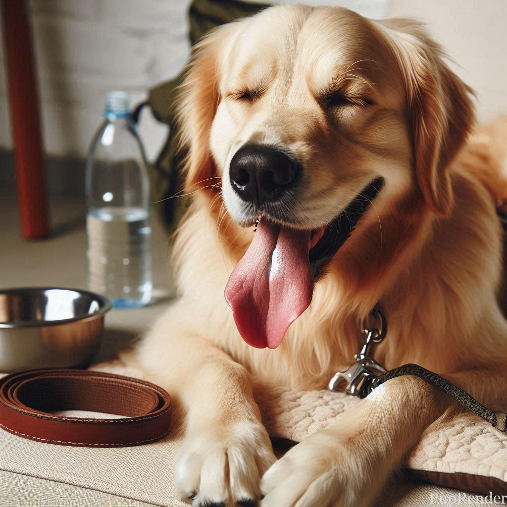 Happy dog resting after training