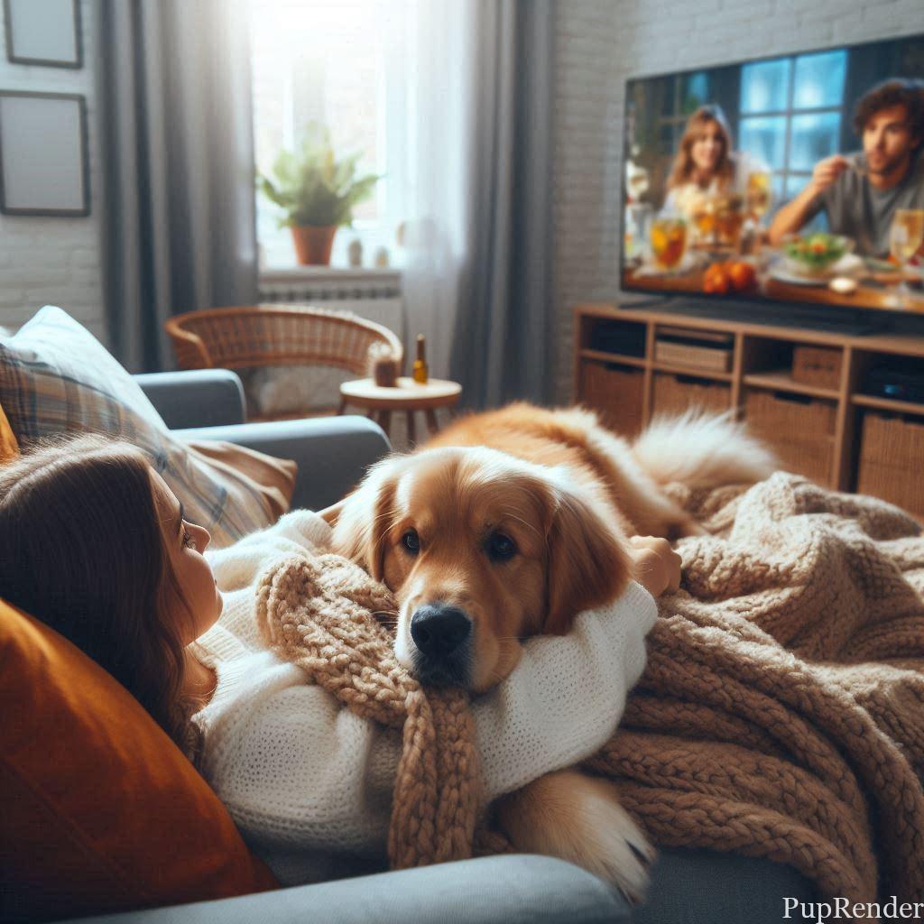 Owner cuddling a happy dog