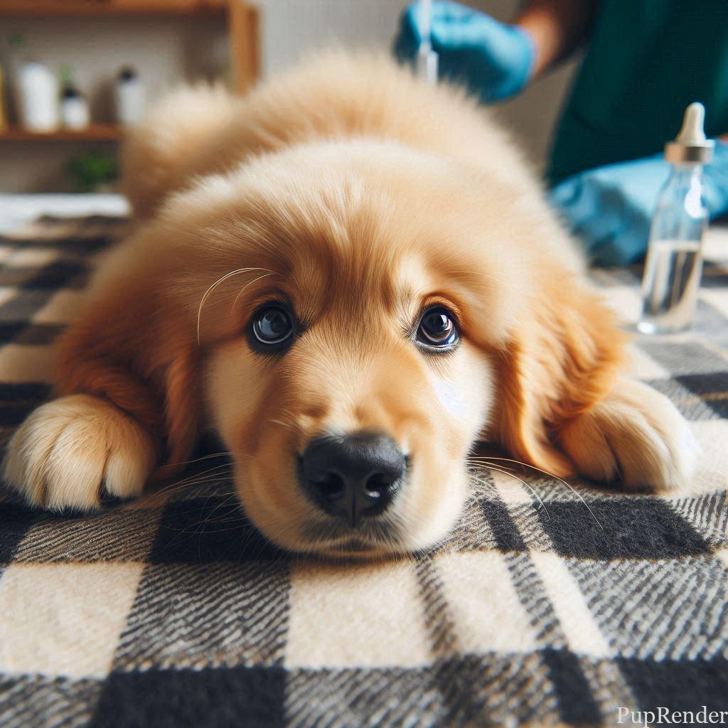 Dog receiving an ear examination from a vet