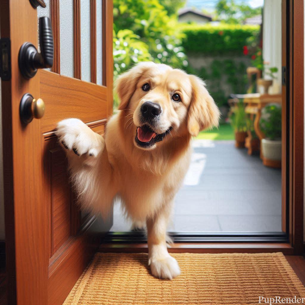 Dog opening a door