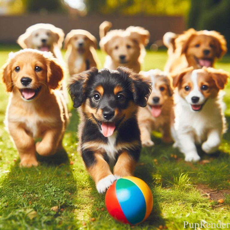 Group of puppies playing in a park