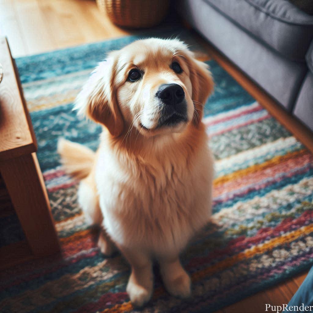 Dog sitting on command.