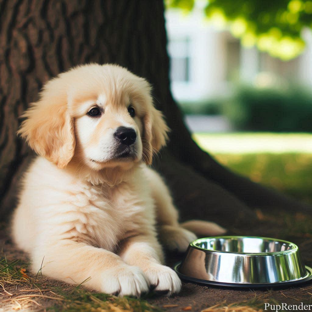 A dog resting by a shaded tree