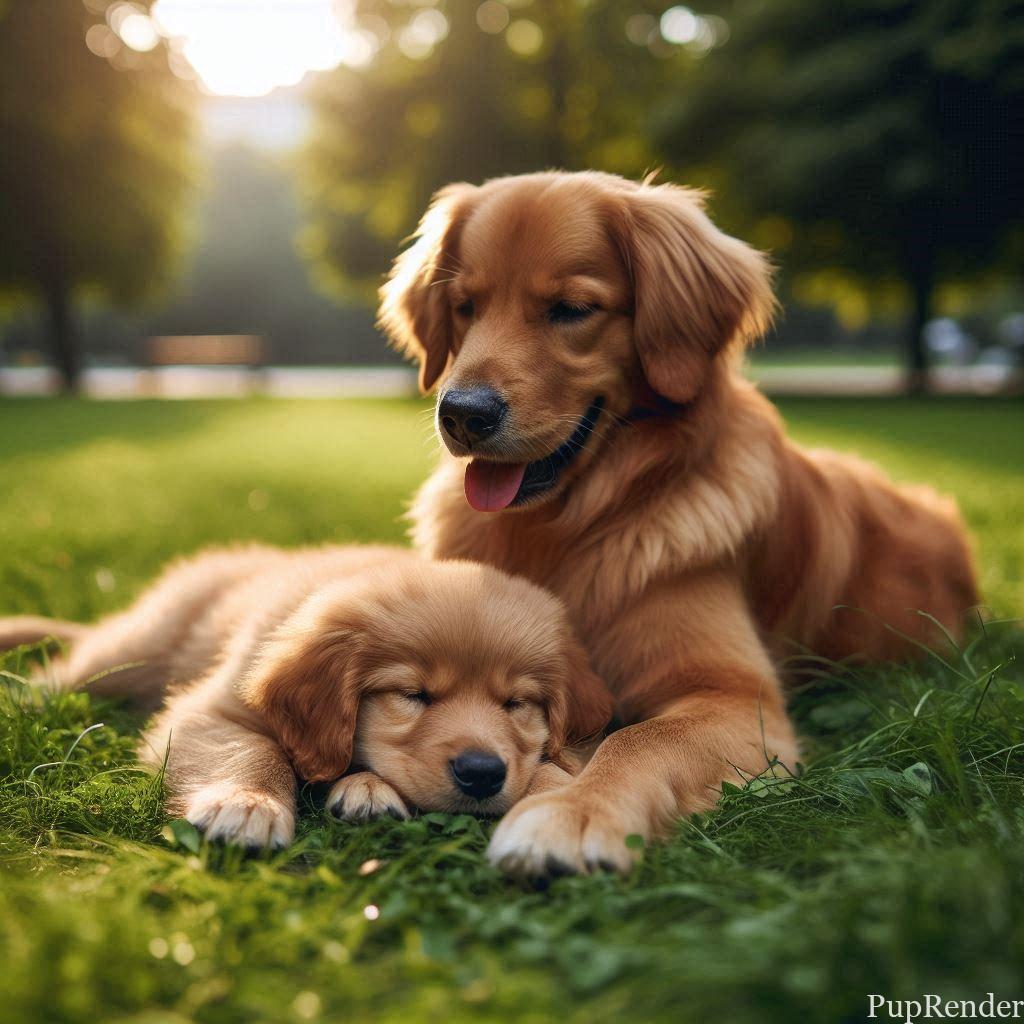 Two dogs playing peacefully in a park.