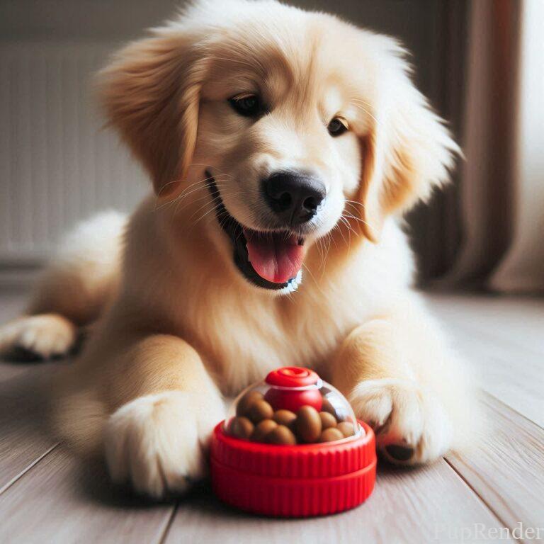 Labrador Retriever enjoying a treat-dispensing toy