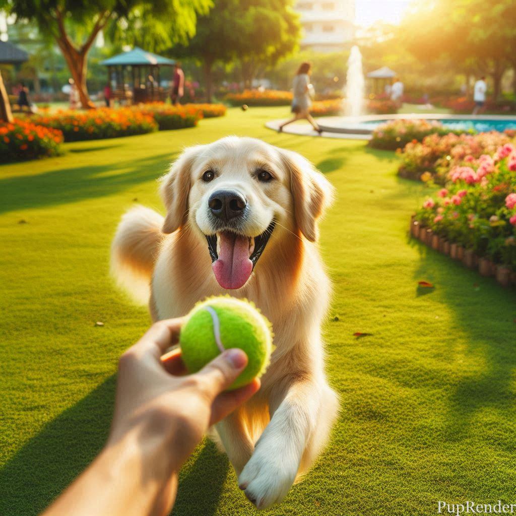 Dog learning a trick during playtime.