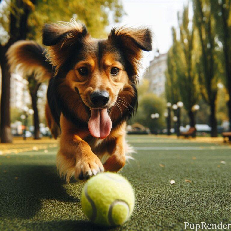 A dog chasing a durable tennis ball in the park.