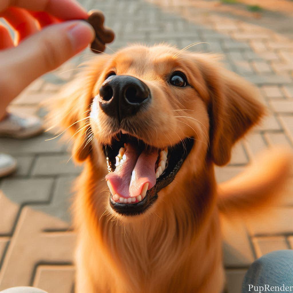 Happy dog receiving a treat