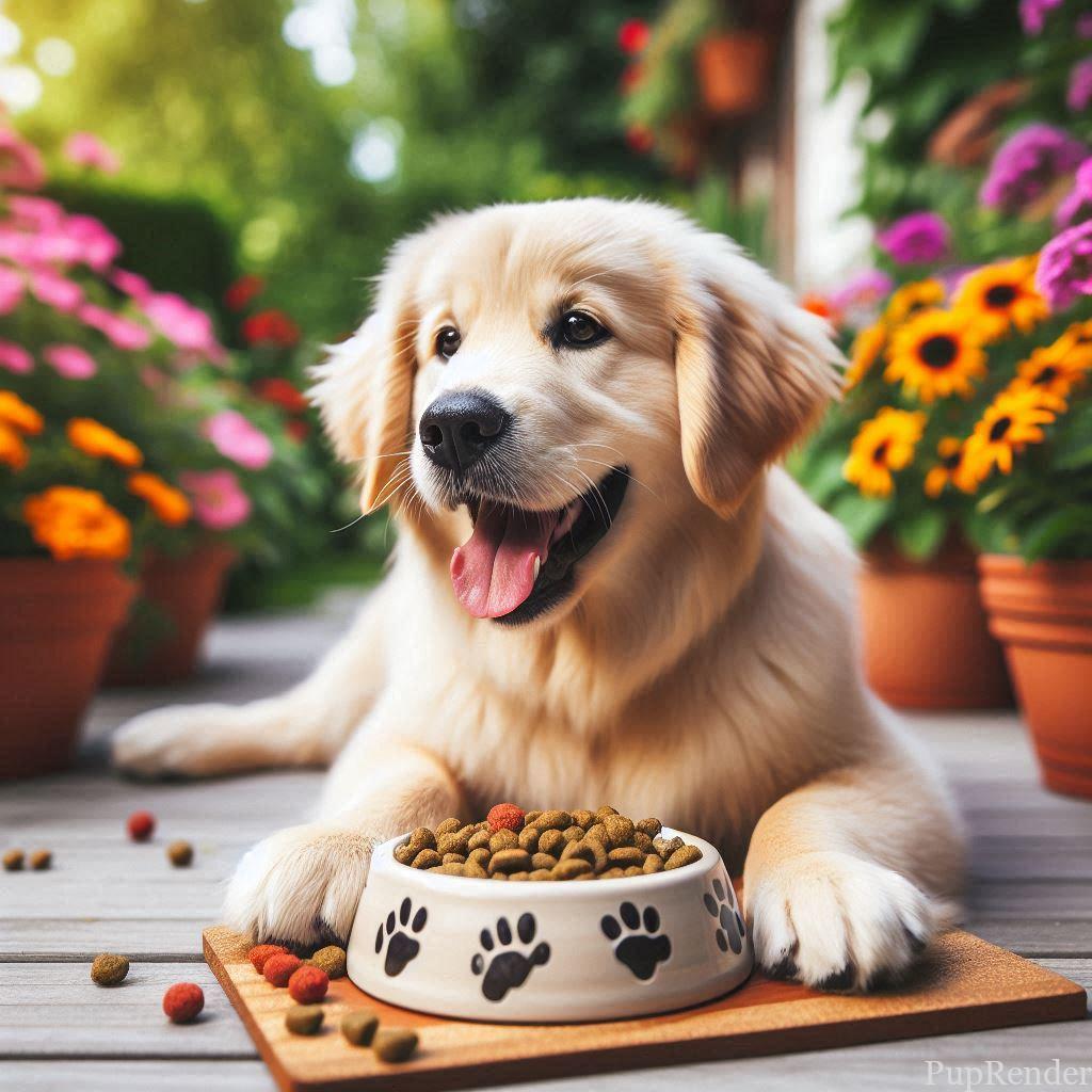 Dog eating from a bowl