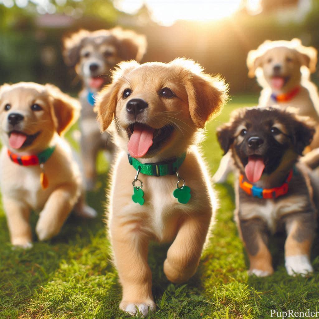 Dogs playing happily at the park.