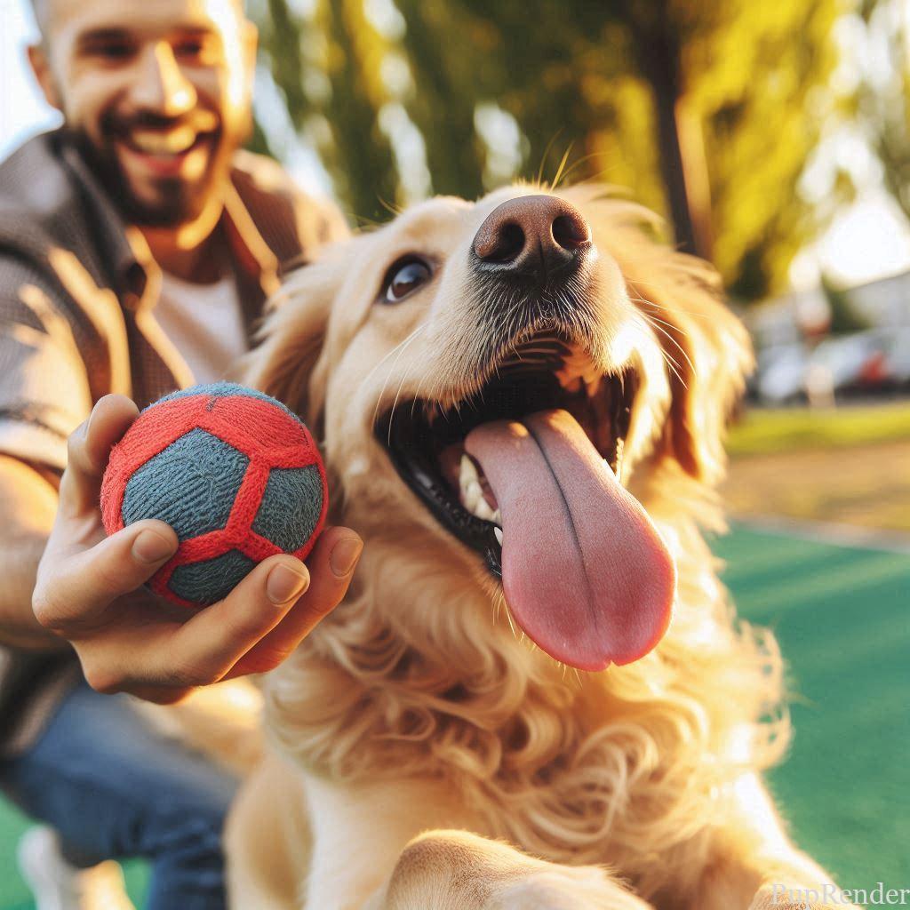 Dog running with a ball