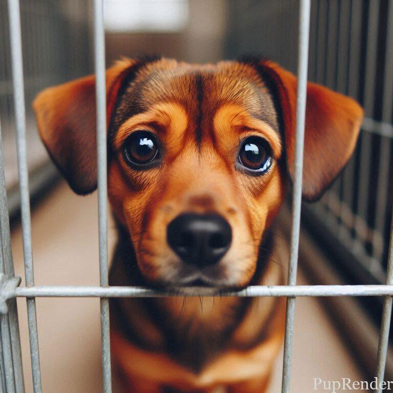 Dog looking out of a shelter cage