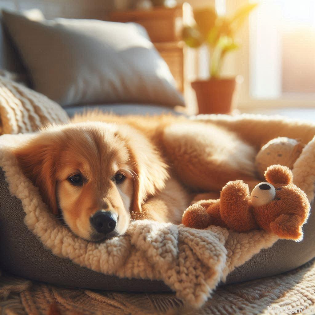 Dog lying down in a cozy bed