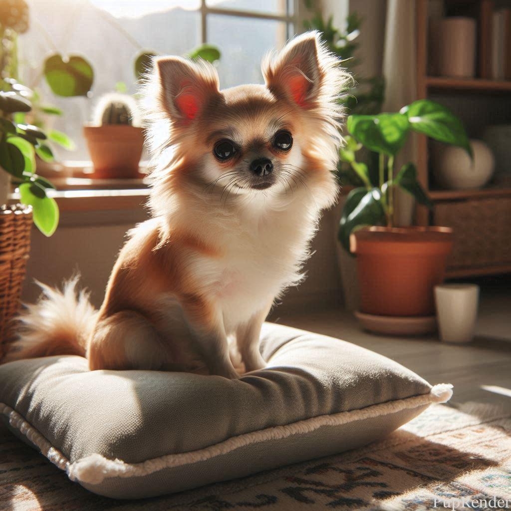 Small dog sitting in a cozy apartment