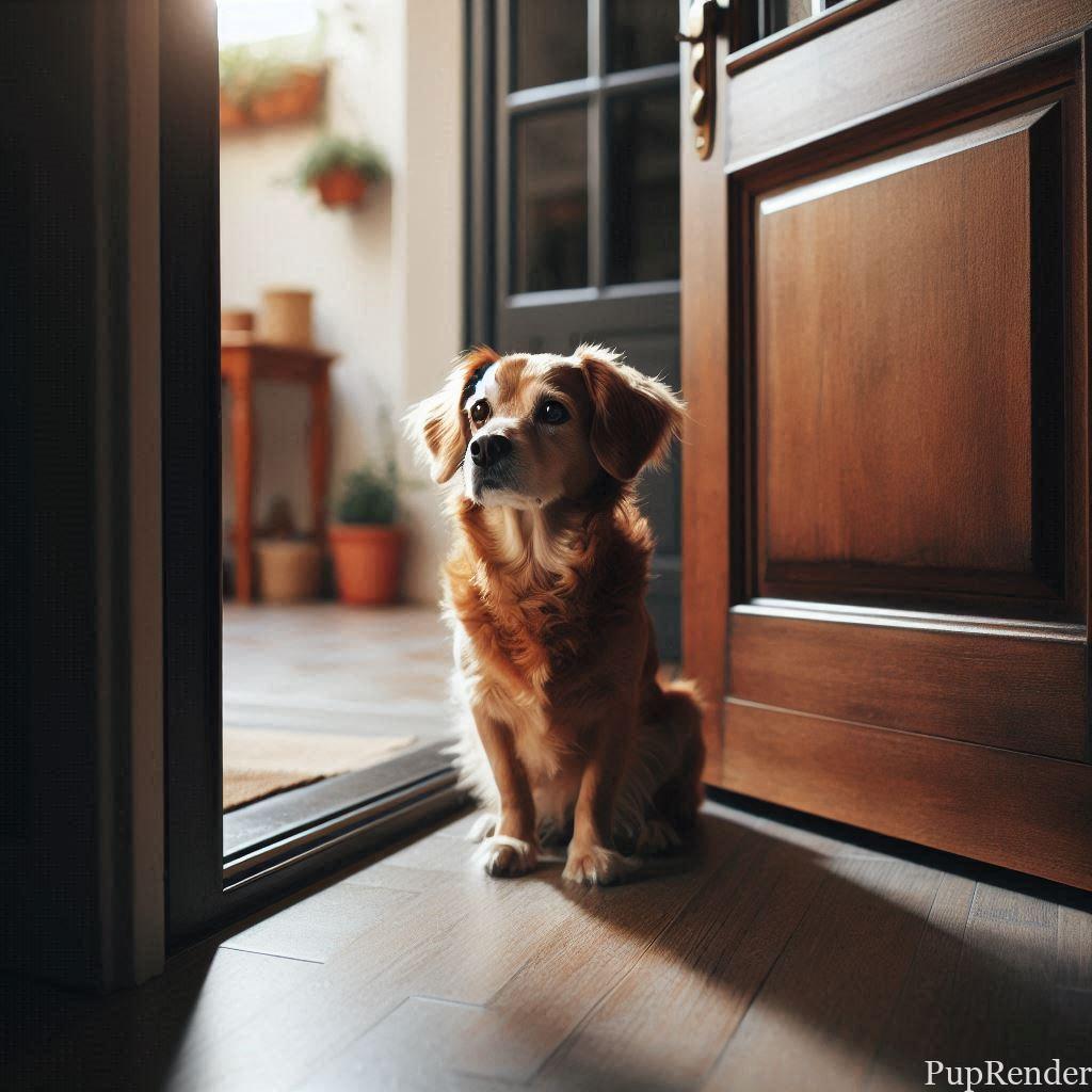 dog sitting by the door 