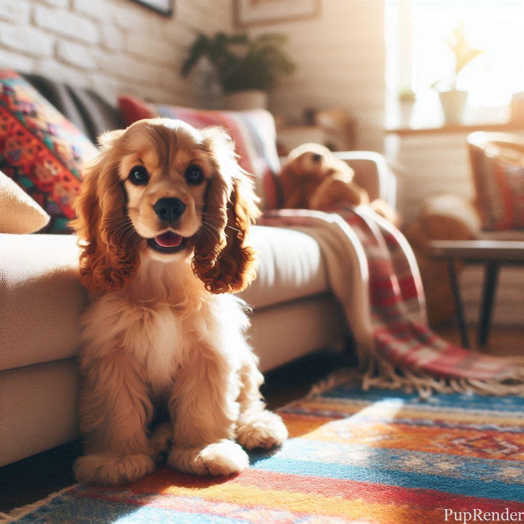 A Cocker Spaniel puppy looking inquisitively at the camera.