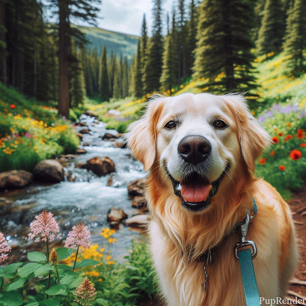 Dog and owner bonding during a walk.