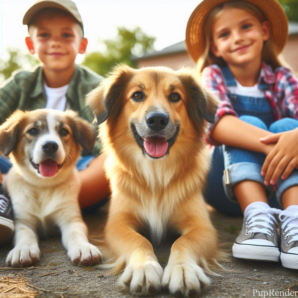 A relaxed dog sitting with new friends.
