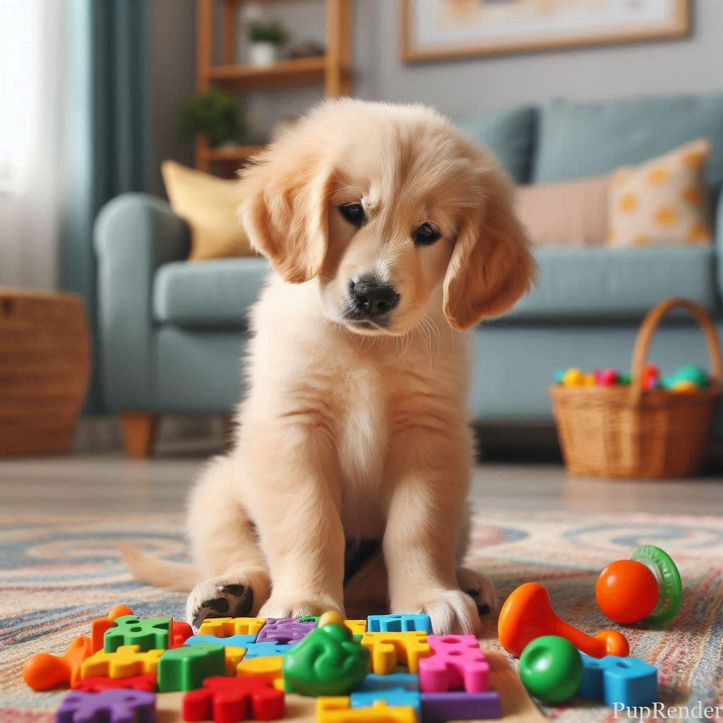 Dog Playing with a Puzzle Toy.