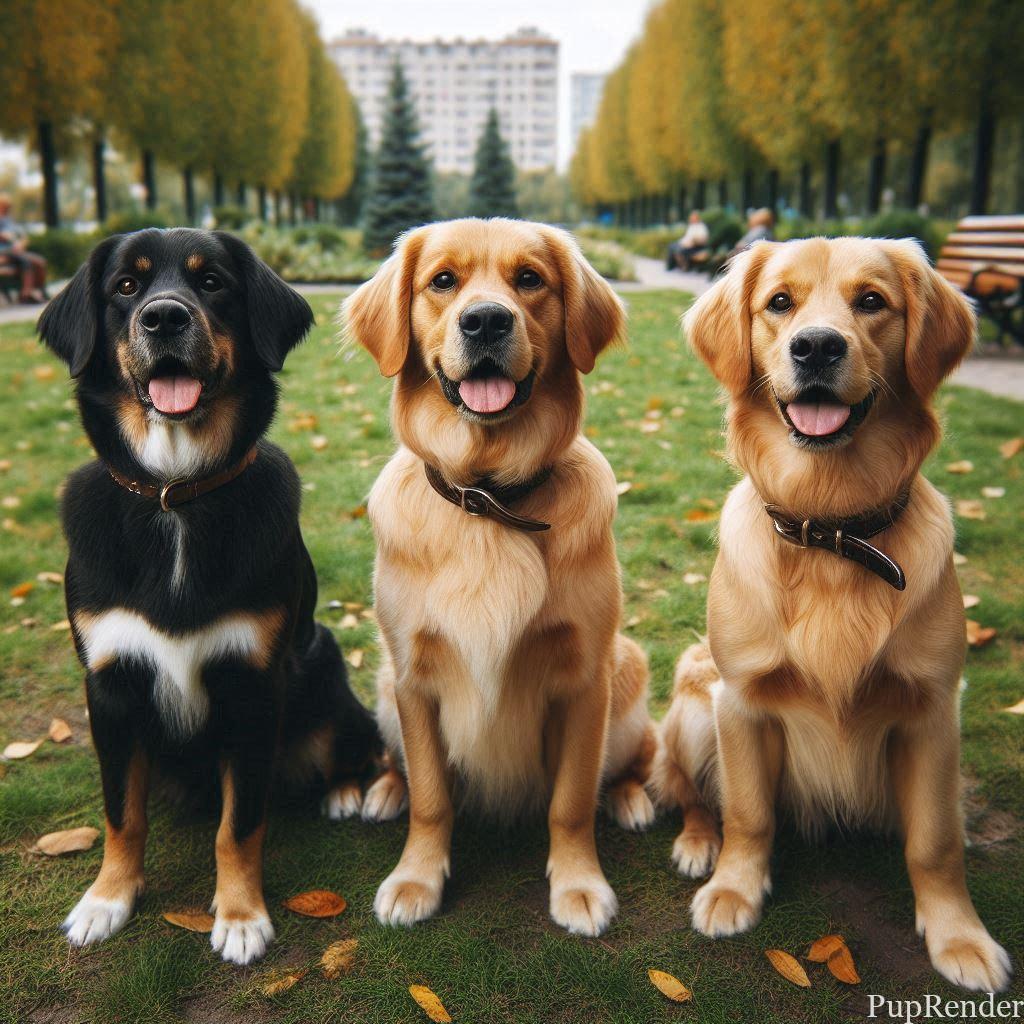 Trainer working with a group of dogs